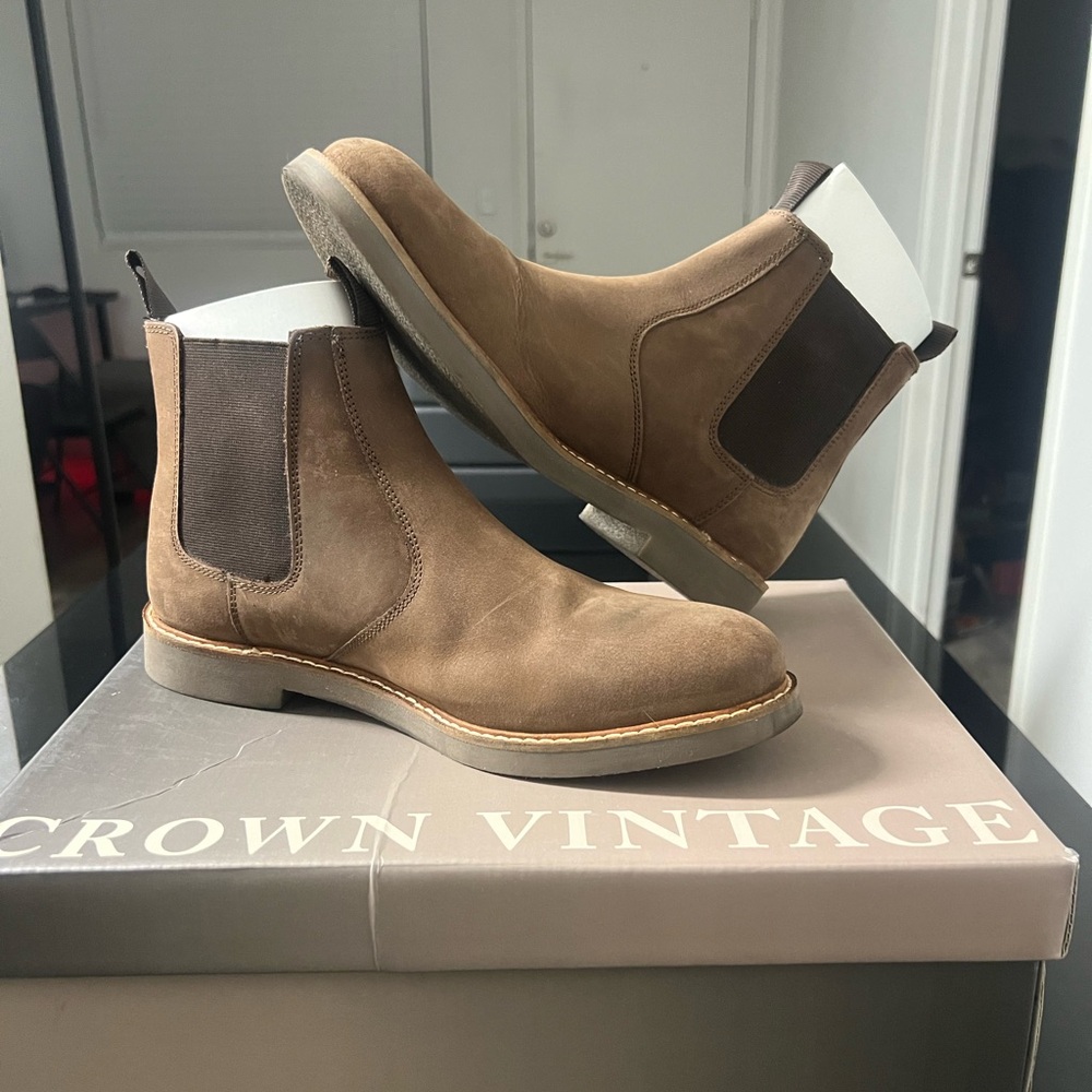 Crown Vintage Paysen Men's Chelsea Boots Brown Suede Leather Size 8M
